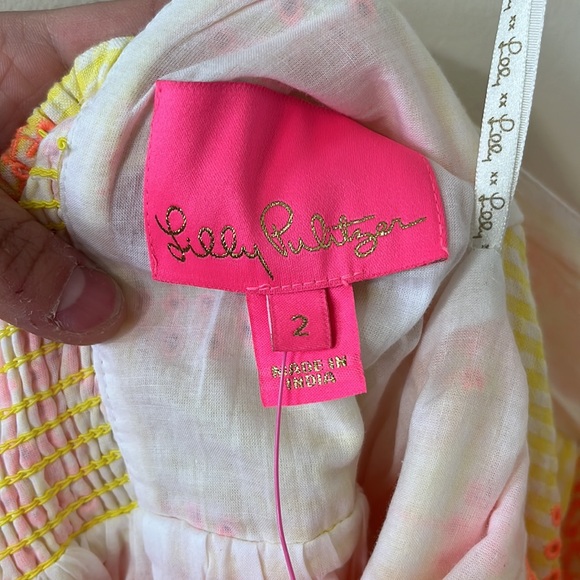 Lilly Pulitzer Sarafina Eyelet Babydoll Dress Calla Yellow Gingham NWT Size 2 - Picture 12 of 14